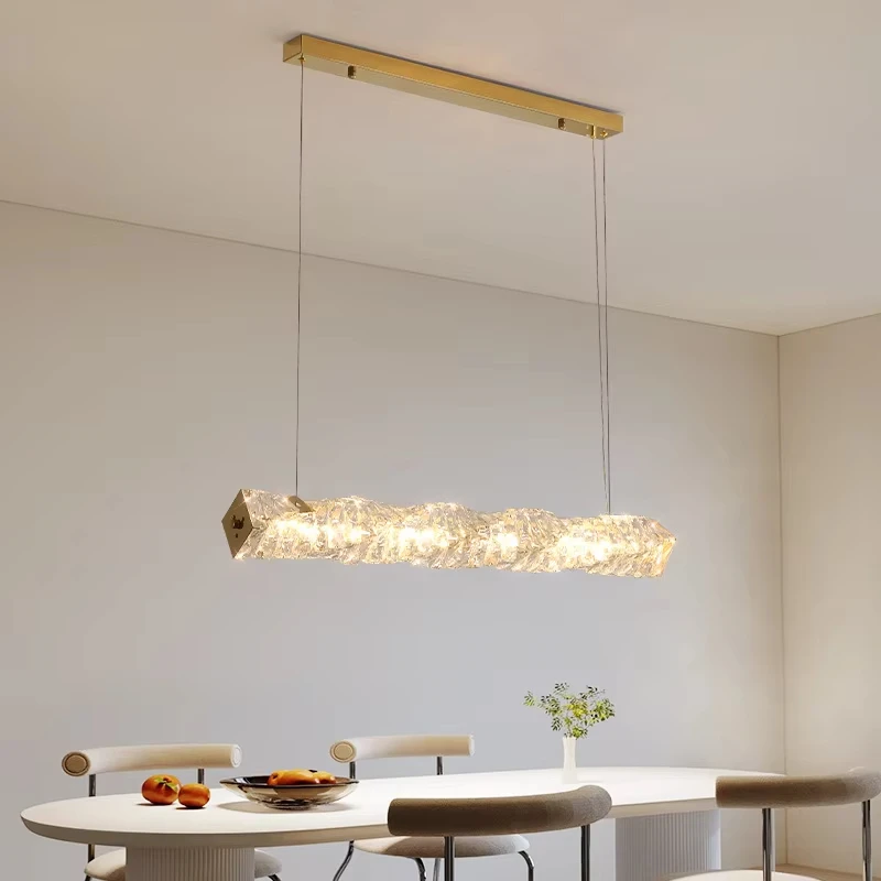 

Modern LED Crystal Chandelier Living Room Dining Room Pendant Lamp Long Strip Stainless Steel Ceiling Light Indoor Home Decor