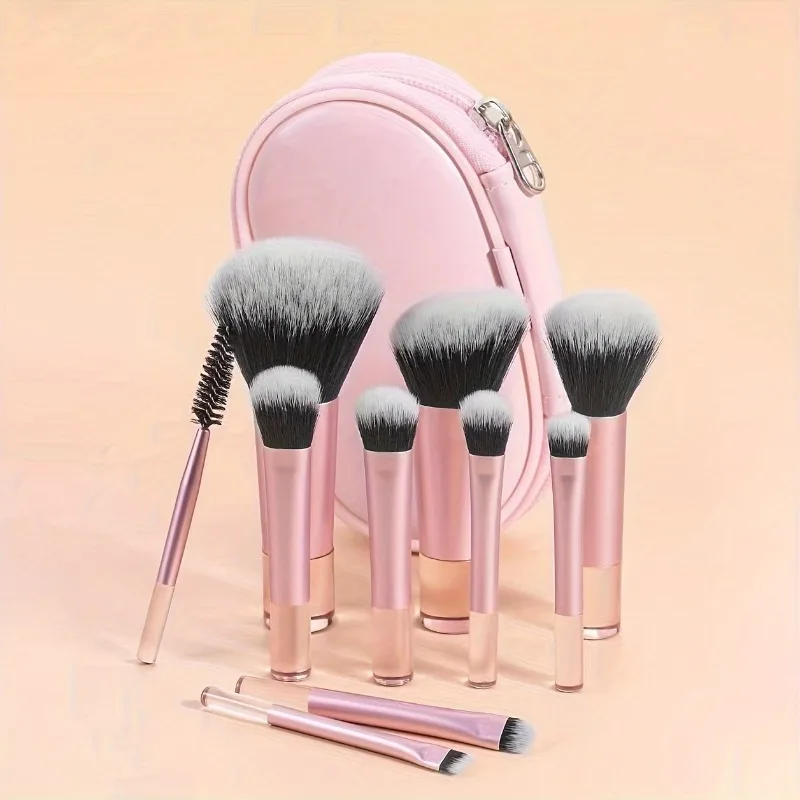 10-Piece Mini Makeup Brush Set with Storage Bag - Portable, High-Quality Cosmetic Brushes for Versatile Makeup Application