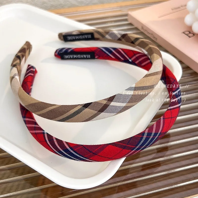 College Style Vintage Plaid Hair Bands Women Girls Headdress Headband Girls Hairband Hair Hoop Female Hair Accessories Headwear