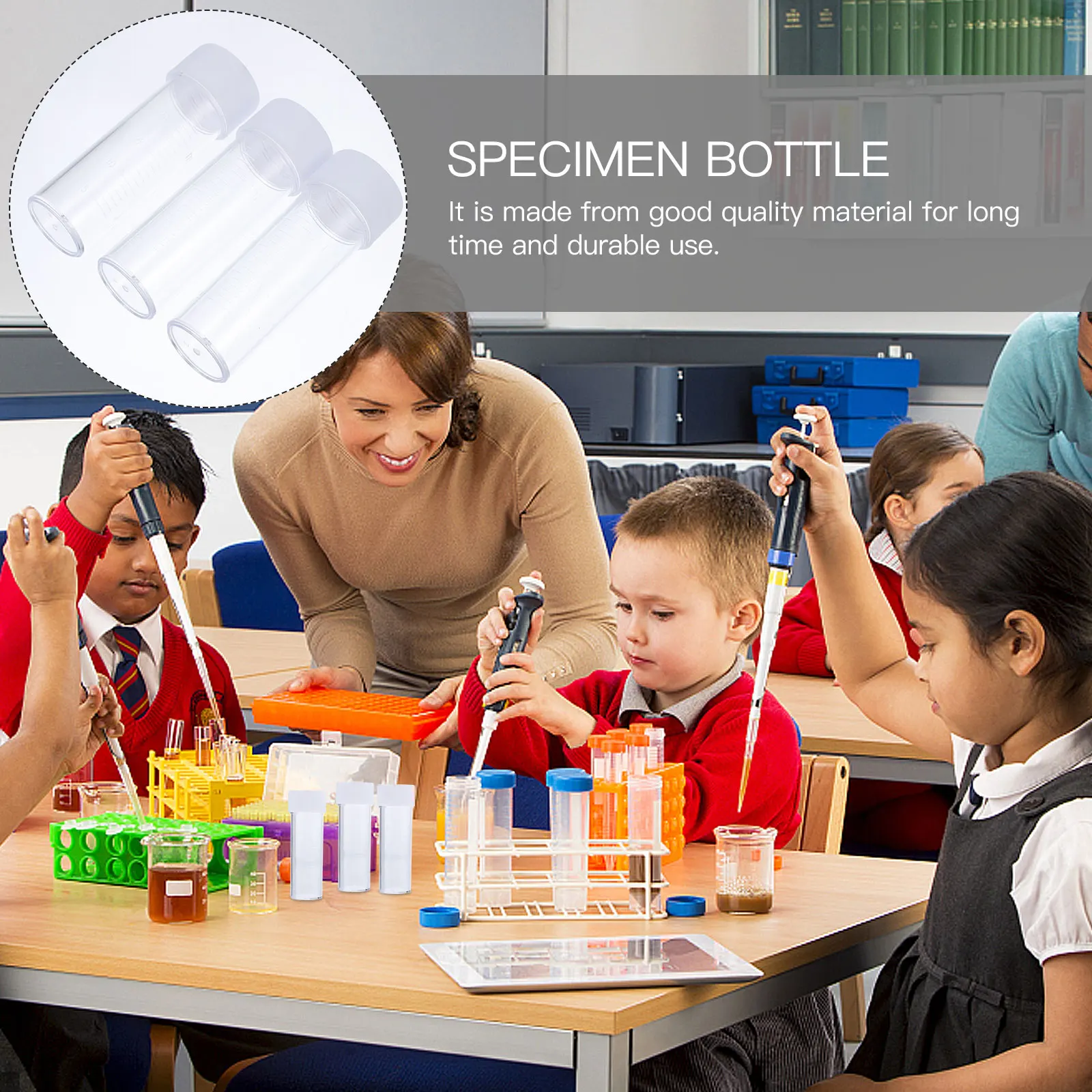 

50 Pcs Test Tubes Sputum Culture Bottle Clear Jars with Lids Specimen Flat Sample Lab Reagent Bottles White Storage