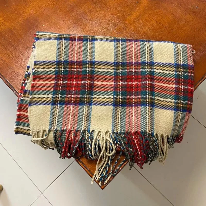 Neck Scarves Woman 2024 New Student Style Imitation Cashmere Plaid Atmosphere Tassel Shawl Winter Scarf for Women Neckerchief