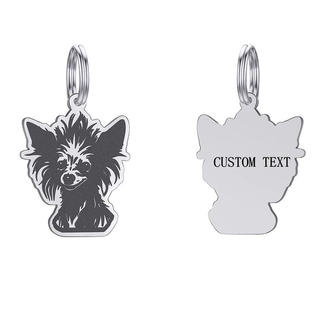 Stainless Steel Cartoon Chinese Crested ID Tag Collar Custom Engraved Stainless Steel Keychains Nameplate Phone