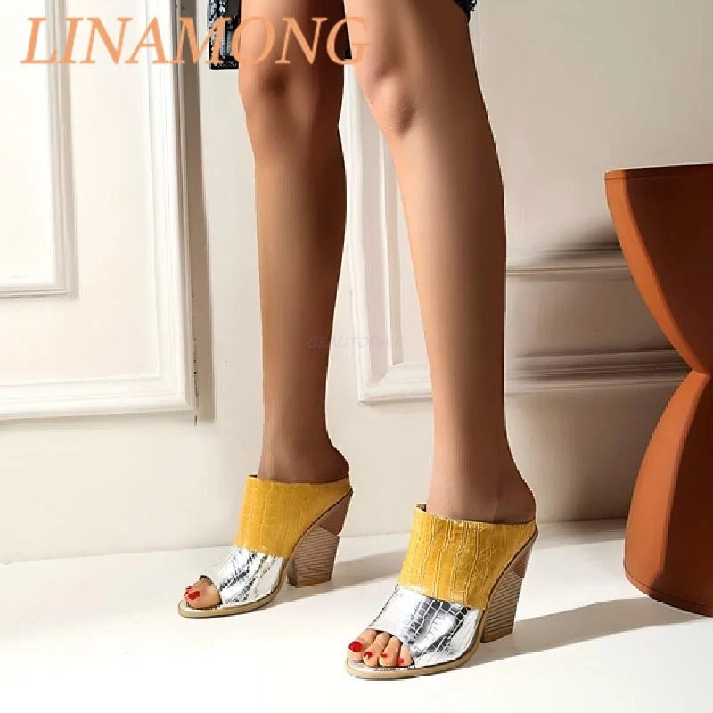 

Crocodile Patterned Wedge Heel Slippers Fashionable Feet Sexy Snake Patterned Color Blocked Fish Mouth High-Heeled Sandals