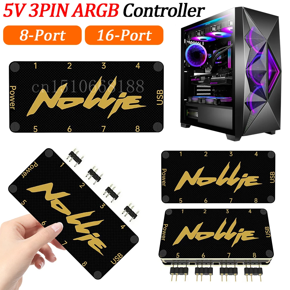 

5V 3Pin ARGB Controller Support SignalRGB OpenRGB Addressable ARGB Splitter 8/16 Way for Extended Motherboard Interface