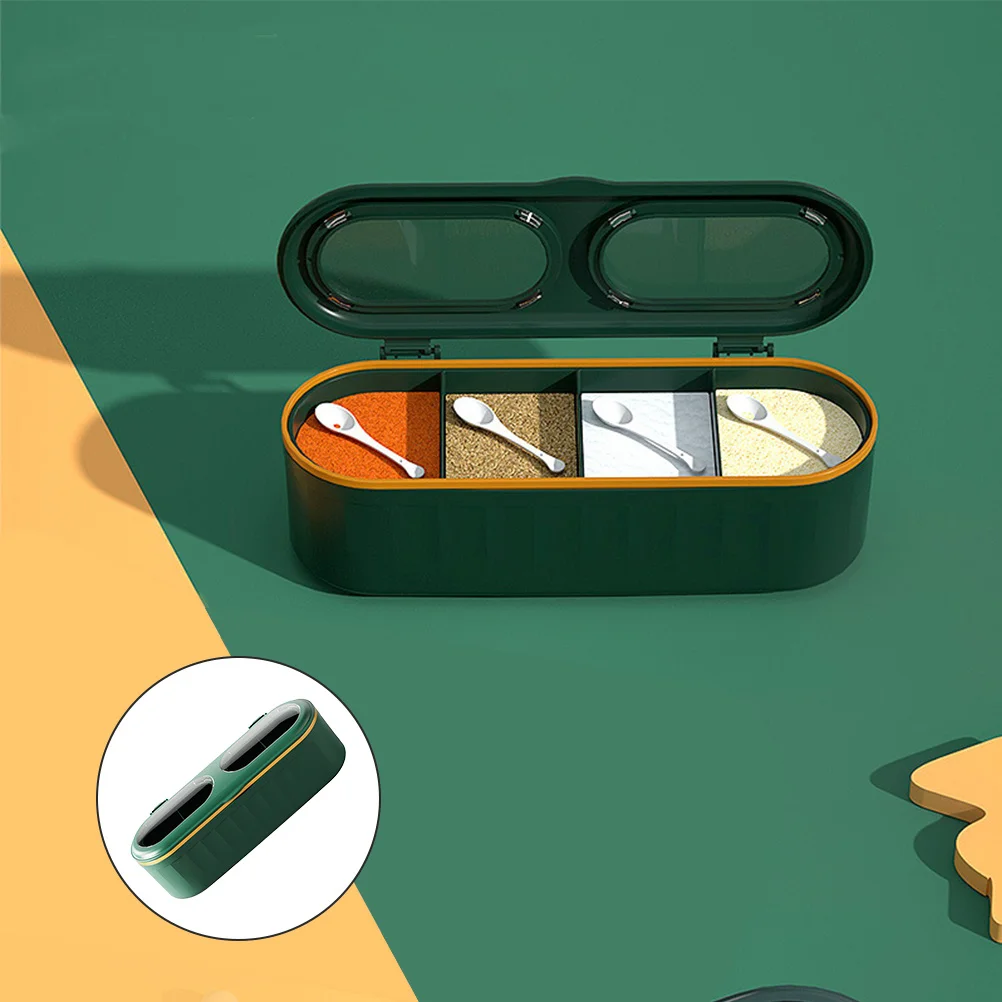 

Seasoning Container Household PP Material Spacious Compartments Convenient Cover Design Equipped Spoons Multi-Function