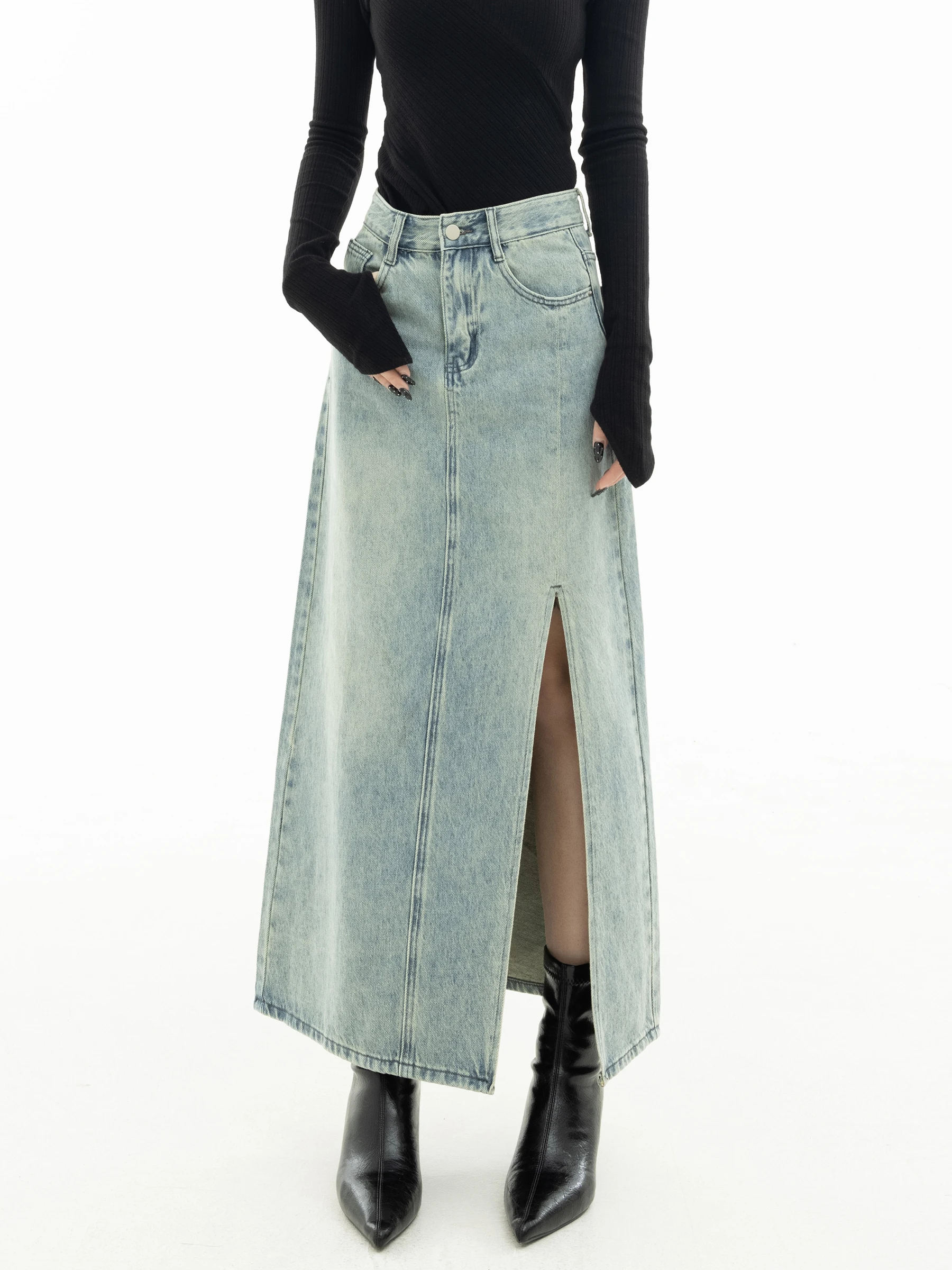 

Design Sensation Slimming A-Line Denim Skirt Side Slit Loose Fit Retro Sle Women's Casual Faion Spring New Arrival