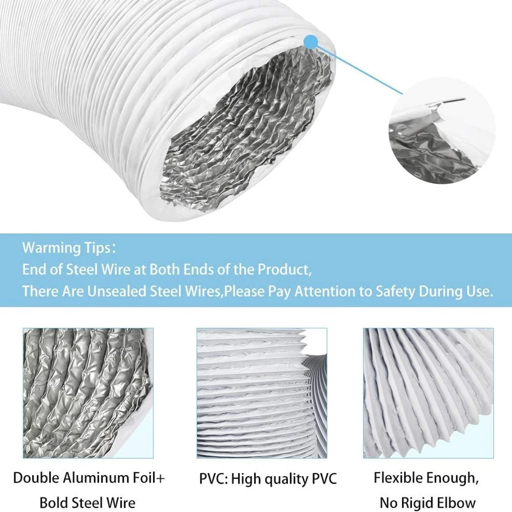 6M Exhaust Hose Exhaust Duct High Temperature Resistant Air Conditioning Exhaust Pipe Accessories Easy Installation PVC