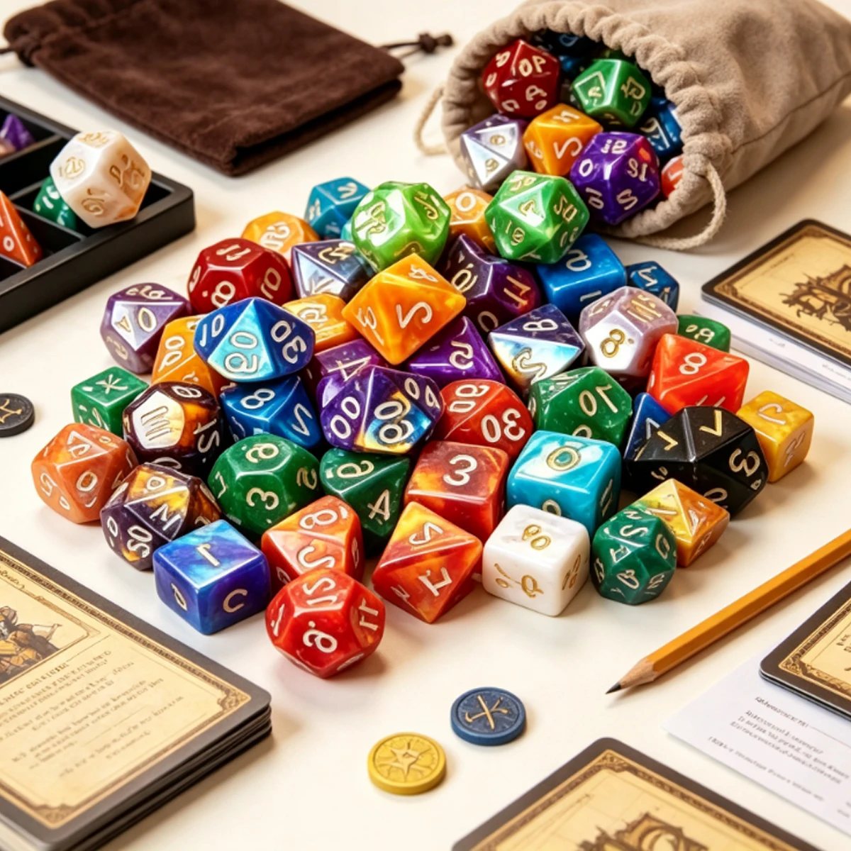 28Pcs 7-Color DND Dice Set, Complete D4-D20 Sets in Random Colors, Includes 7 Black Storage Pouches,  Gaming Enthusiasts ZSY