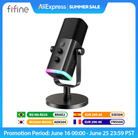 FIFINE USB/XLR Dynamic Microphone with Touch Mute Button,Headphone jack,I/O Controls,for PC PS5/4 mixer,Gaming MIC Ampligame AM8