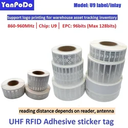 YANPODO RFID UHF 태그 장거리 스티커 라벨, U9 EPC Gen2 ISO18000-6C RFID 접착 라벨, UHF 태그, 860-960mhz