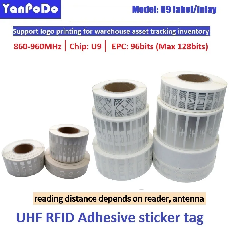 Imagem -02 - Yanpododo 1000 Peças Rolo Etiqueta Rfid Uhf Etiqueta 860-960mhz u9 Chip Epc Gen2 Iso180006c Rfid Uhf Etiqueta Adesiva