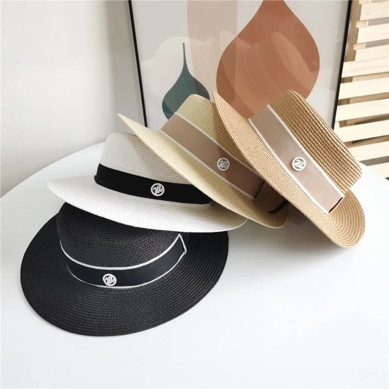 

Designer Brand Men's and Women's Spring and Summer Flat Top Sunshade Holiday Sun Protection Straw Hat Cap Gorras 모자 Casquette