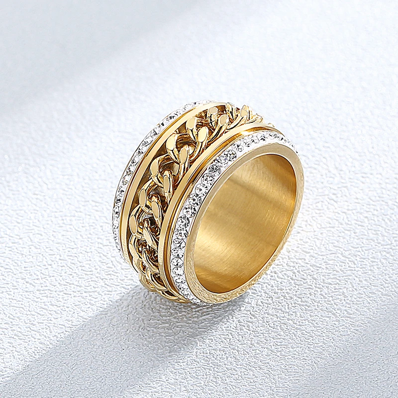 Eleganckie błyszczące cyrkonie Twist wzór pierścionki dla kobiet złoty kolor kostki ze stali nierdzewnej pierścionek z amuletem Party biżuteria zaręczynowa prezent