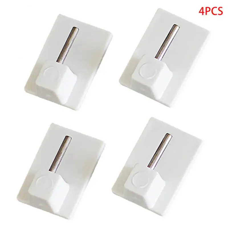 Rectangle Self Adhesive Hooks Stick On Curtain Wire Hooks PVC Frame Self Adhesive Net Rail Rod Pin Bathroom Towel Holder