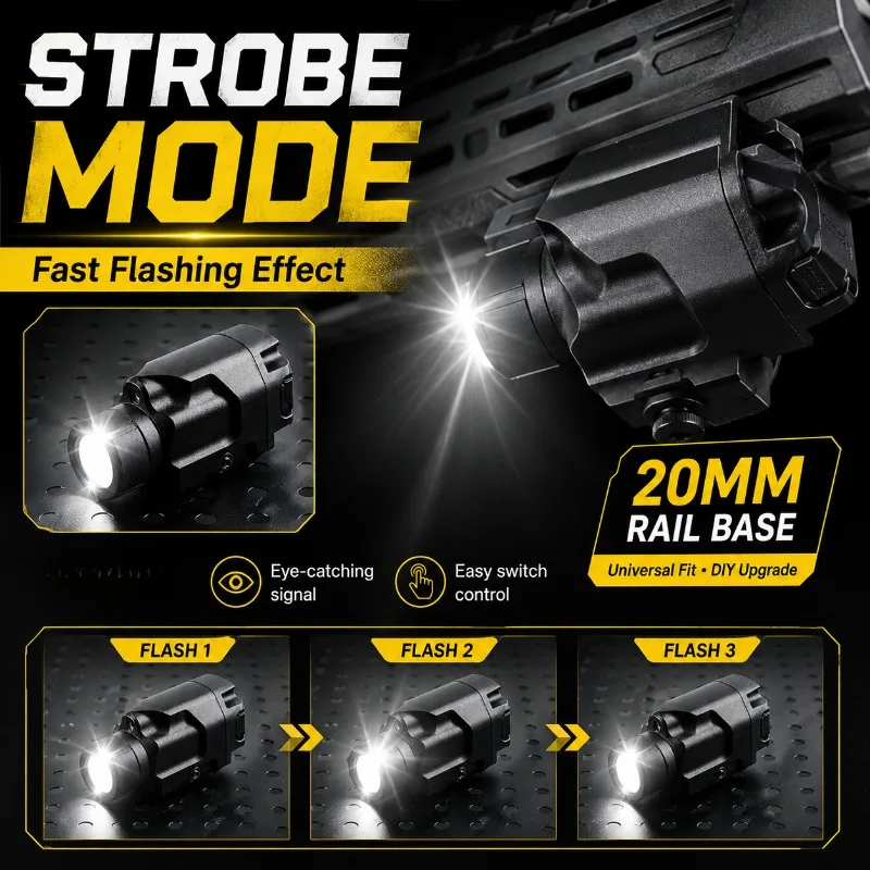 Metal‑Constructed Strobe LED Light Fixture Under‑Mount Style Universal 20MM Rail Base Hobby Craft Accessory