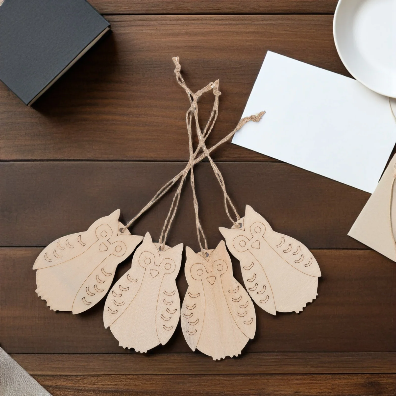 

30pcs Creative Wood Craft Ornaments: Unfinished Owl Shapes For Diy Painting Blank Wooden Slices Halloween Decor Craft Supplies