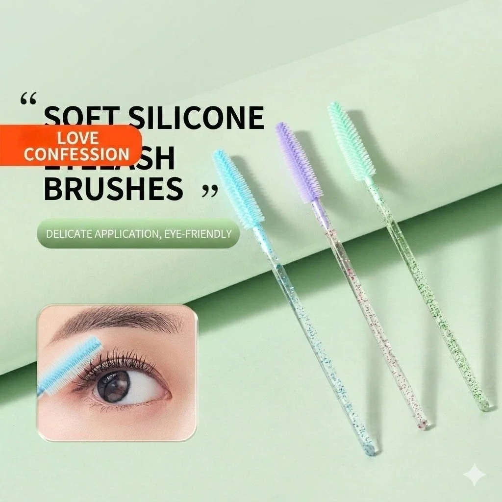 Professional Silicone Eyelash Brushes for Lash Extensions, Soft & Flexible Mascara Wands,  Gentle on Eyes & Break-Resistant