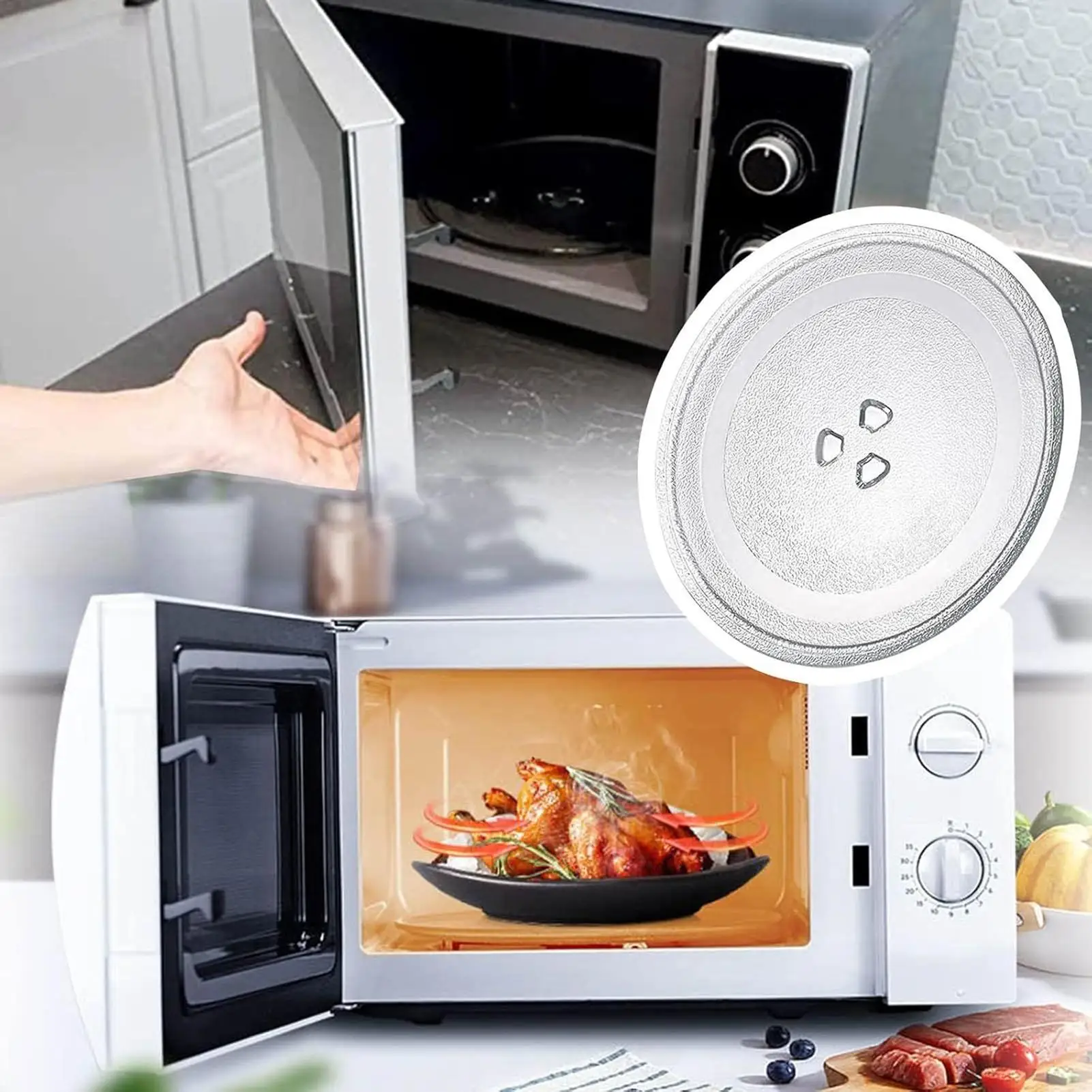 

Microwave Glass Plate Kitchen Microwave Plate Glass Tray 9.6-Inch Heat-Resistant Appliance Accessories For Cooking Reheating