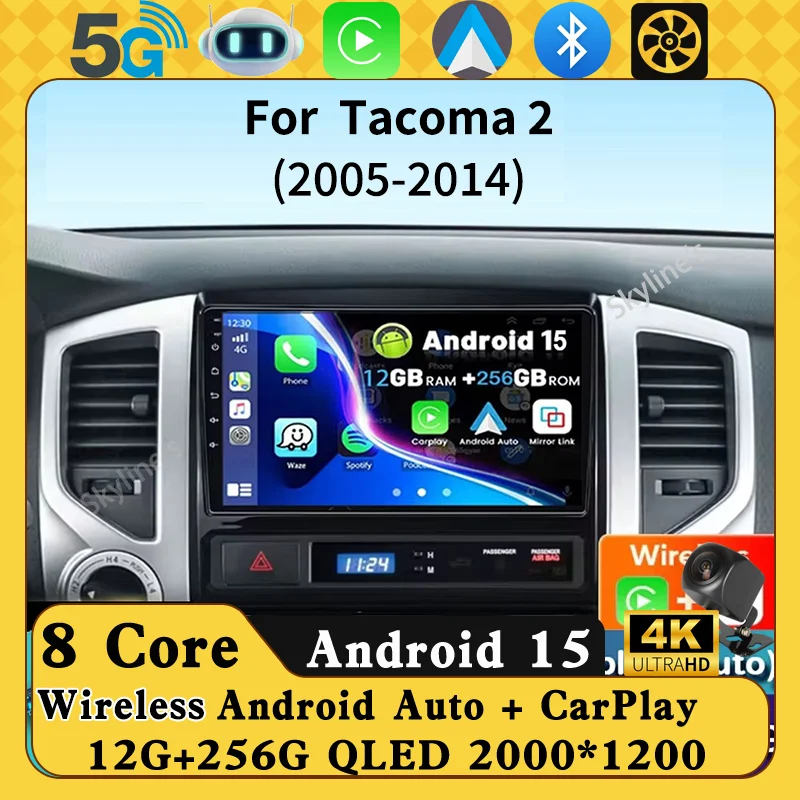 

Автомобильный радиоприемник Android 14, мультимедийный плеер для Toyota Tacoma 2 N200 Hilux 2005-2013, беспроводной Carplay, And