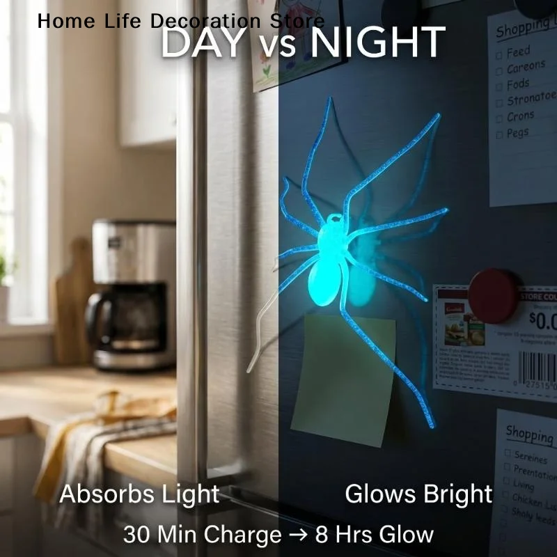 【H】Glow In The Dark Spider Fridge Magnet Prank Novelty Decor Kitchen Office Whiteboard Decoration Halloween Party Decor