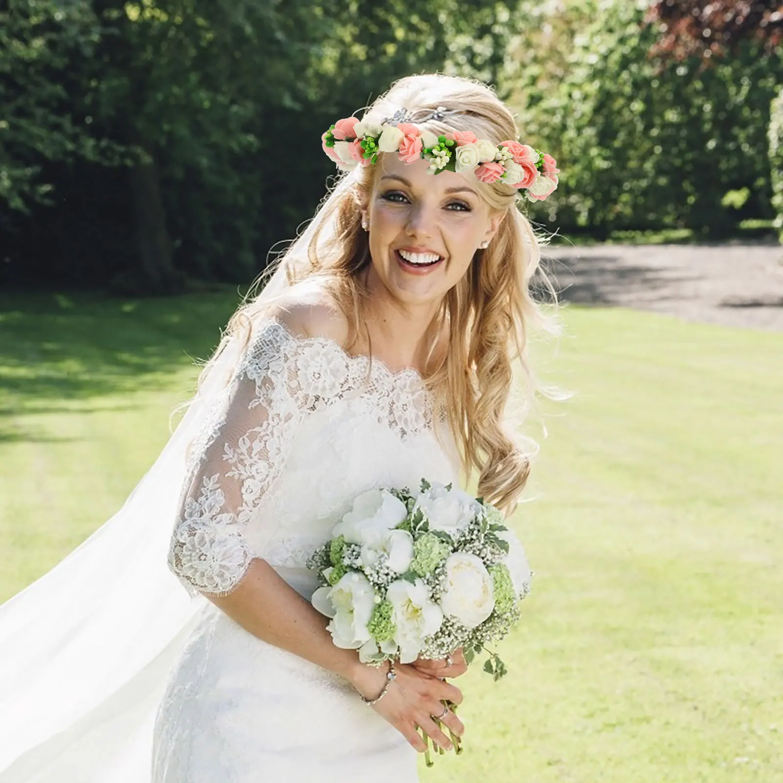 

Flower Crown Headband For Women Bridal Floral Accessories Realistic Fake Flowers Wedding Party Tea Event Decorations
