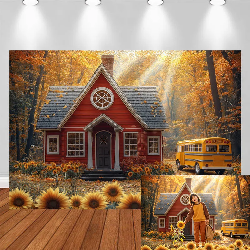 LS School Themed Photography Backdrop Magic Academy House School Bus Sunflower Decor Party Kids Adult Portrait Photo Background