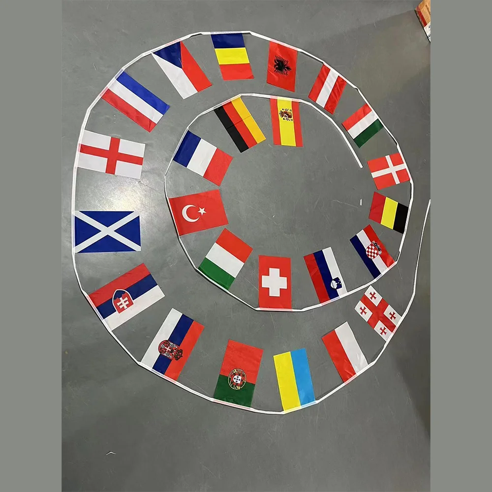 wholesale 2024 NEW Europe Countries Flag 24pcs Euro Cup Country Flag Bunting National String Flag Banner Football Event Garlands