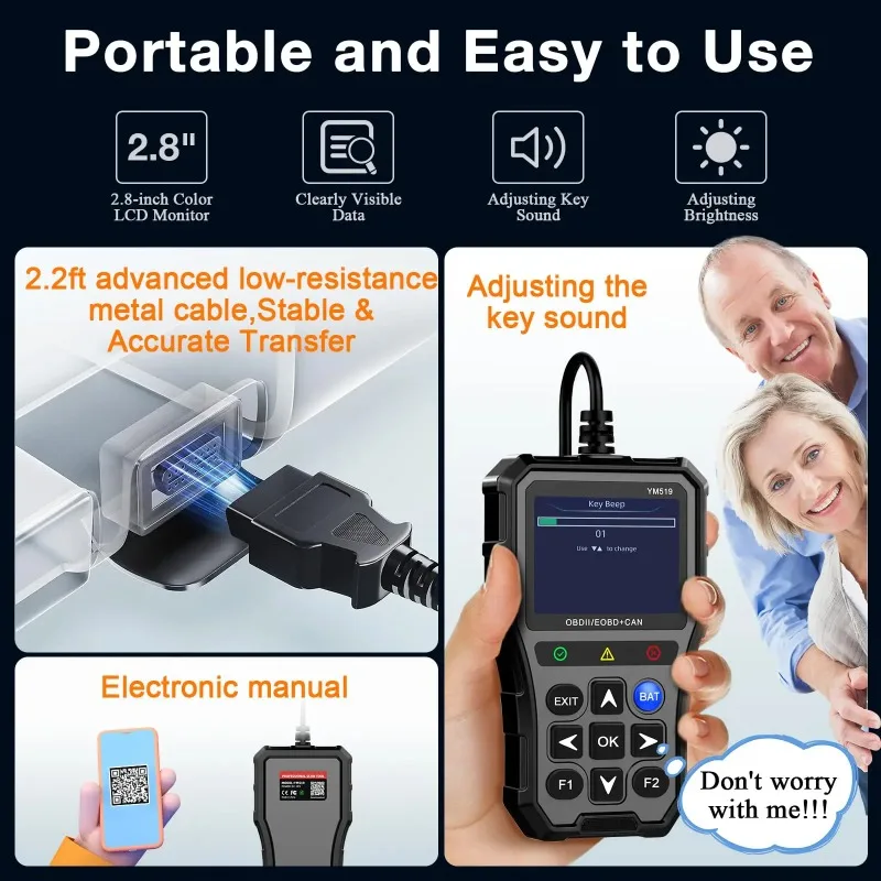 Auto Diagnostic Tool OBD2 Code Reader Multi-language Battery Tester Check Engine Light Fixer YM519
