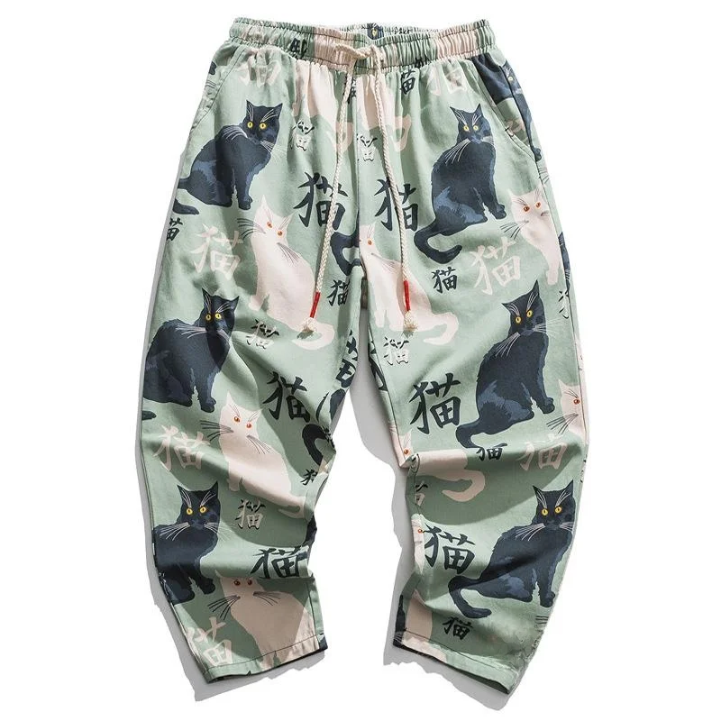 

plus Size Summer Printed Split Pants Straight Leg Retro Style Casual Trousers for Men And Women Neutral Color Animal Pattern