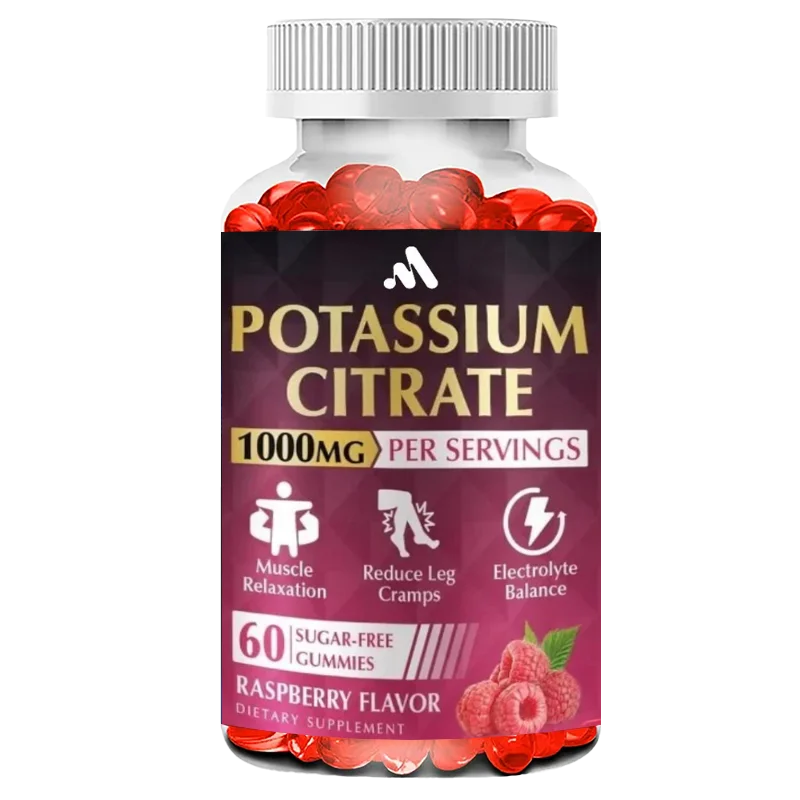 Potassium Citrate Gummies, Potassium Supplement (1000mg), Muscle Health Support, Suitable for Adults and Children, Vegan