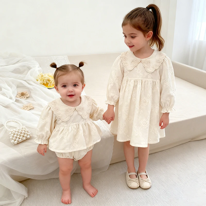 2026 neue Frühjahr Baby Mädchen Party Kleid Lange Ärmeln Baumwolle Stickerei Kinder Prinzessin Kleider Kinder Kleidung Säuglings Baby Strampler
