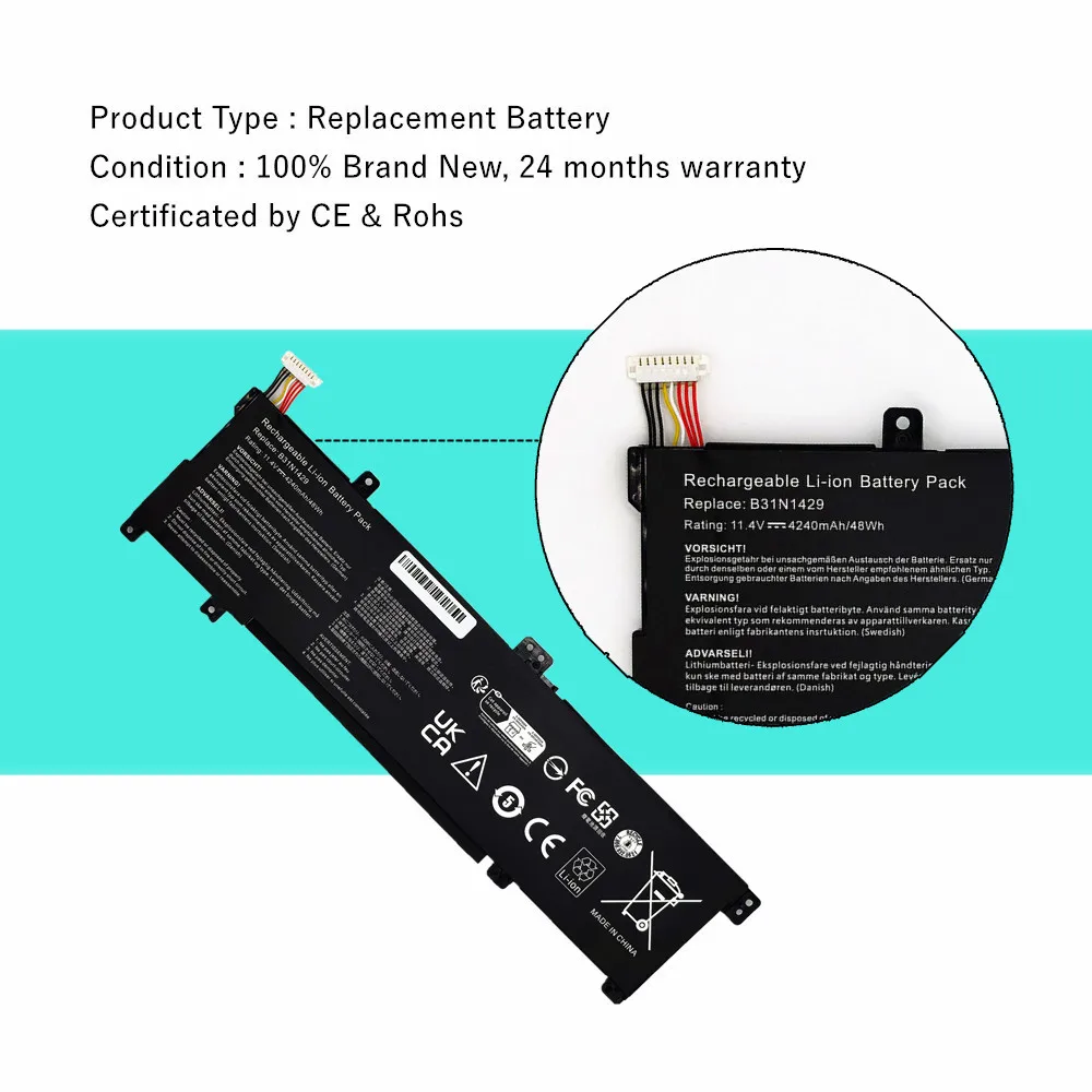 Laptop Battery For ASUS Vivobook K501 K501LB K501LX K501U K501UB K501UX A501L A501LX A501LB5200 B31N1429