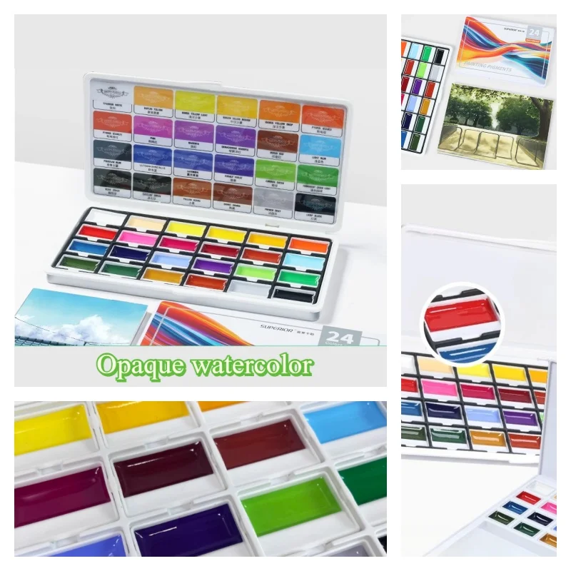 

24-color Opaque Semi-dry Solid Watercolor Paints Suitable DIY Painting Graffiti Coloring Portable Outdoor Watercolor Paints