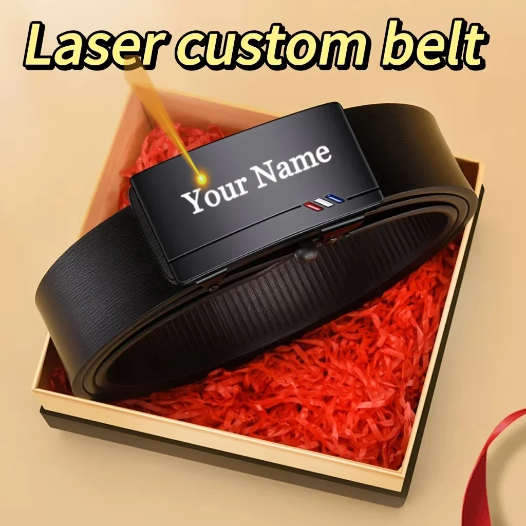 Personalized Men's Belt, Custom Engraved Name PU Leather Belt, Automatic Alloy Buckle Business Waistband, Gift for Father's Day