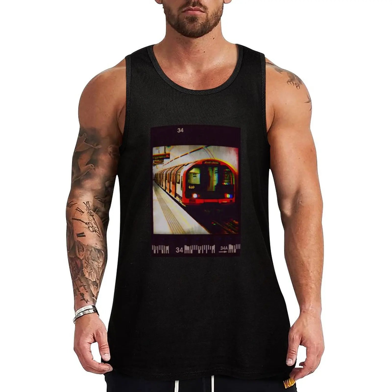 

London Underground Train Film Photograph \t \t\t Tank Top sleeveless gym shirt man fitness summer clothes Vests