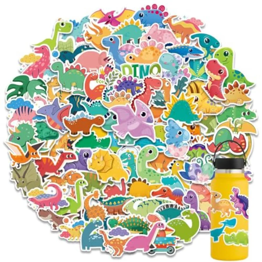 

100pcs Dinosaur Stickers for Cute Waterproof Cartoon Dinosaur Stickers in Green and Blue for Water Bottle Laptop Scrapbook Skat