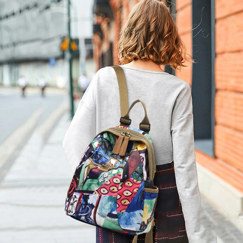 Luxury Women\'s Designer Backpack Popular Flower Printing Decorative Backpacks High Quality Oxford Knapsack Casual Schoolbag New