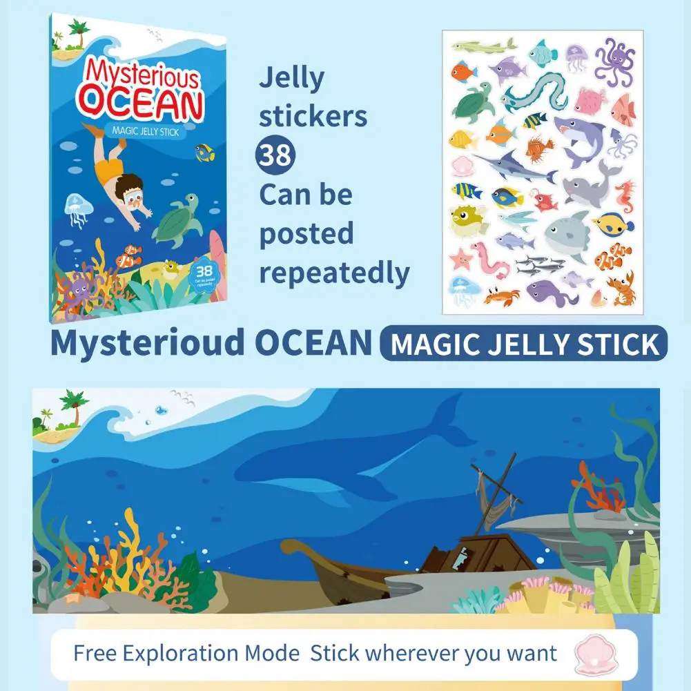 

Portable Sticker Book Educational 3d Jelly Sticker Book Set for Kids Dinosaur Sea Themes Quiet Book for Preschool for Toddlers