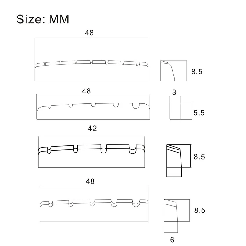 10Pcs 4/5/7 String Bass Nuts 3MM 6MM Slotted Real Bone for Electric Bass 42/48*6*8.5mm 48x3x5.5mm