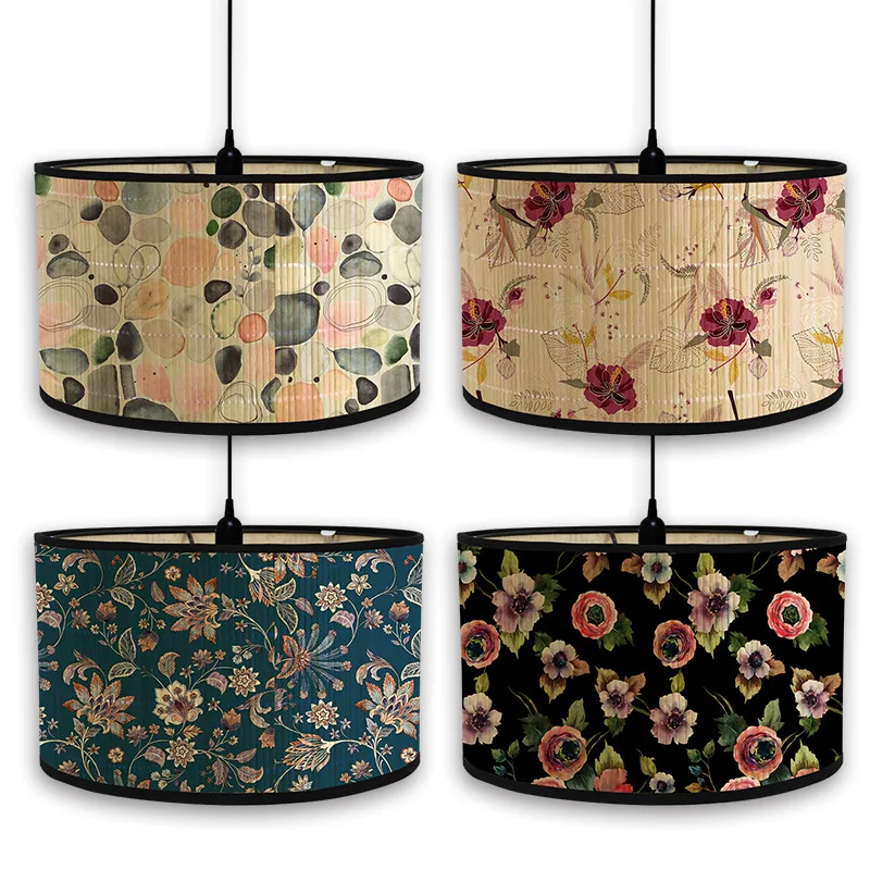 

30cm Nordic Bamboo Lamp Shades Vintage Printed Living Room Light Cover Decor Greenery Printed Art Floor Light Table Lampshade