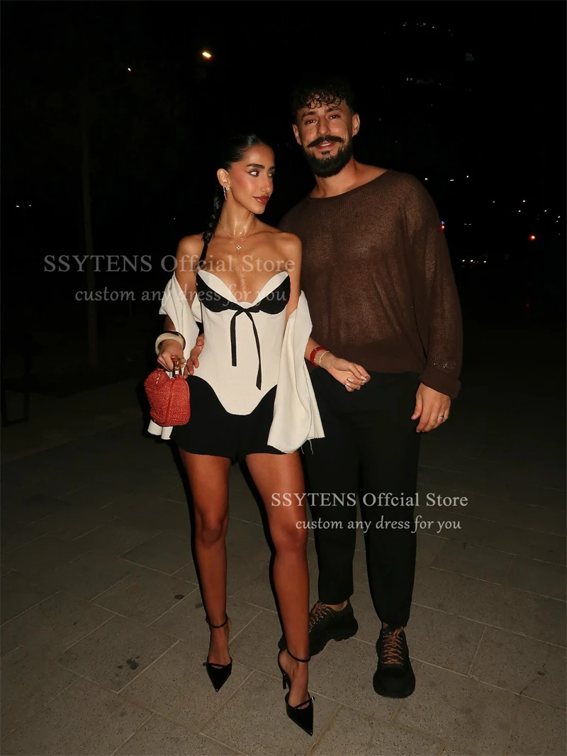 SSYTENS Sexy noir et blanc robe De bal doux Satin chérie Mini robes De soirée contraste au-dessus du genou robes De Gala personnalisé