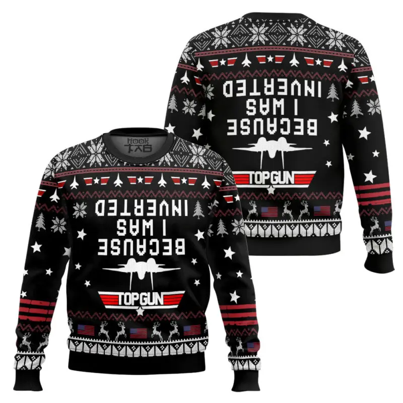 

Top Gun Christmas Ugly Sweater Inverted Arrangement Pixelated Technology Sense Military Psychic Style Hardcore Trendy Men