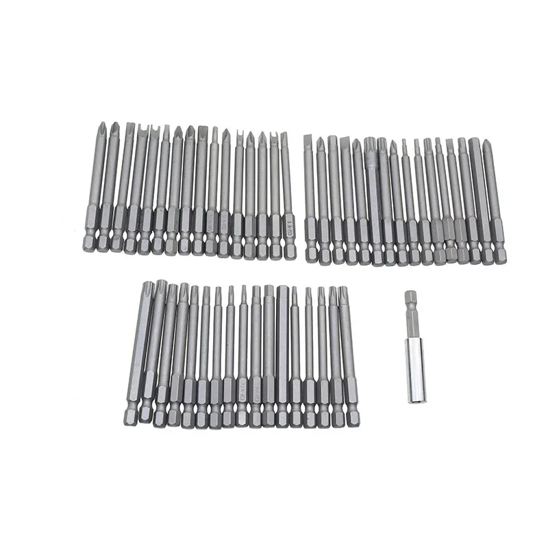 50개입 초장형 75mm Cr-V 드라이버 비트 세트 - 퀵 릴리즈 보안 홀더 |   포지드라이브/토르크/헥스 비트