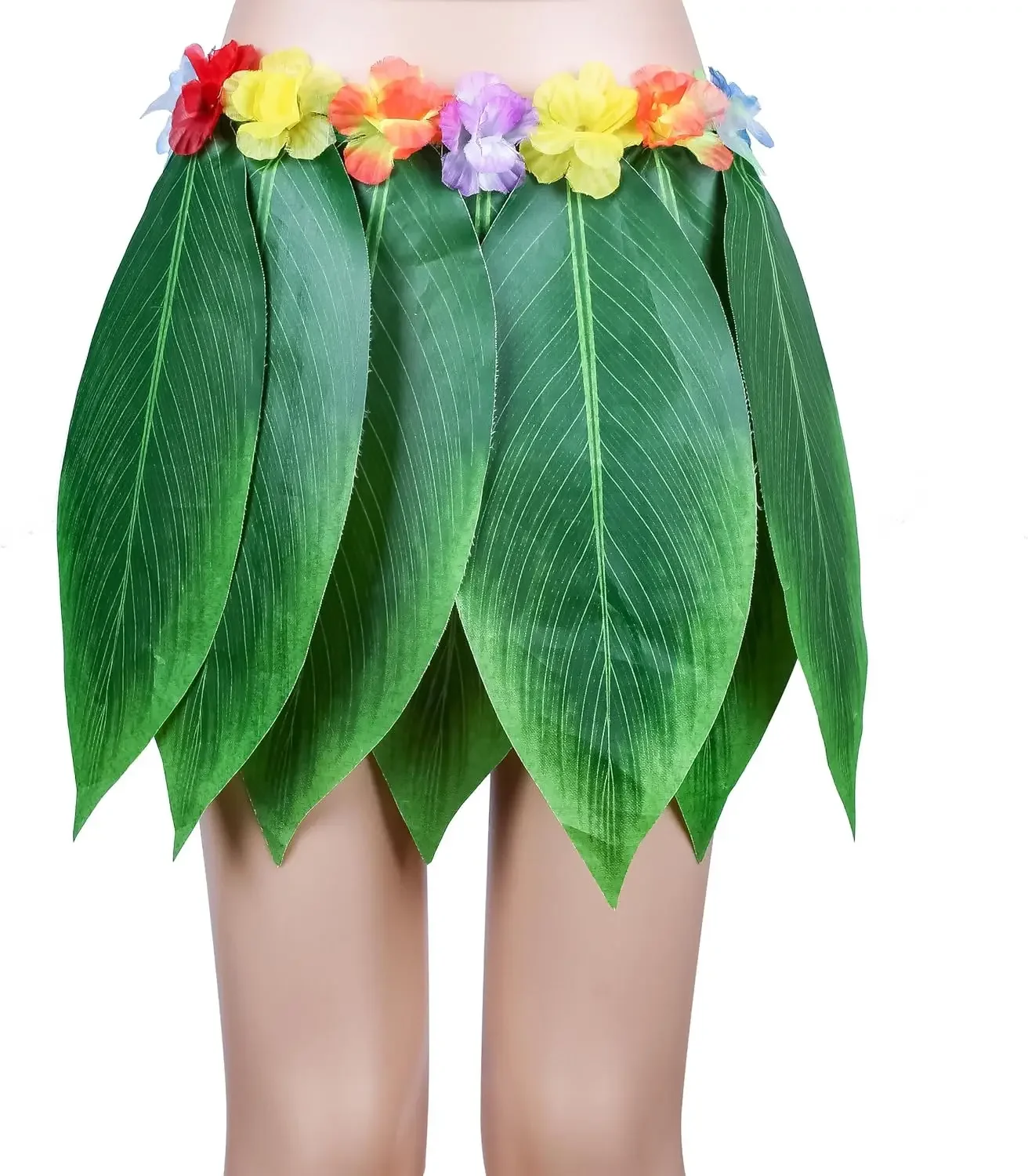Leaf Hula Skirt and Hawaiian Leis Set Grass Skirt with Artificial Flowers Hula Costume Beach Party  Birthday Wedding Festival