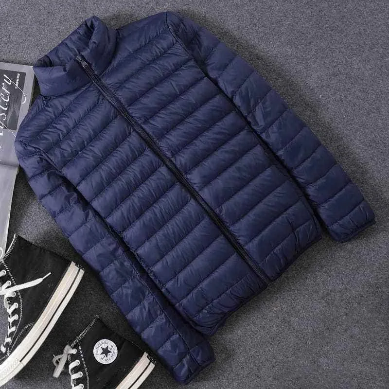 معطف رجالي كاجوال خفيف الوزن بغطاء للرأس من القطن Jaet لون نقي مخطط دافئ ملابس خارجية Zhi Ru مقاس خاص واسع #3