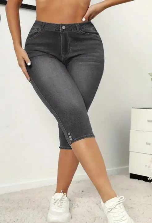 

Women's Jeans Summer Classic Casual Versatile for Daily Commuting Washed Worn Low Waist Tight Fitting Five Quarter Jeans