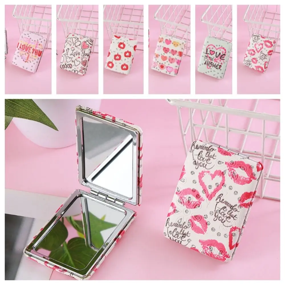 

Love Folding Makeup Mirror High Definition Double-sided Foldable Cosmetic Mirror Foldable Elegant Rectangle Pocket Mirror Women