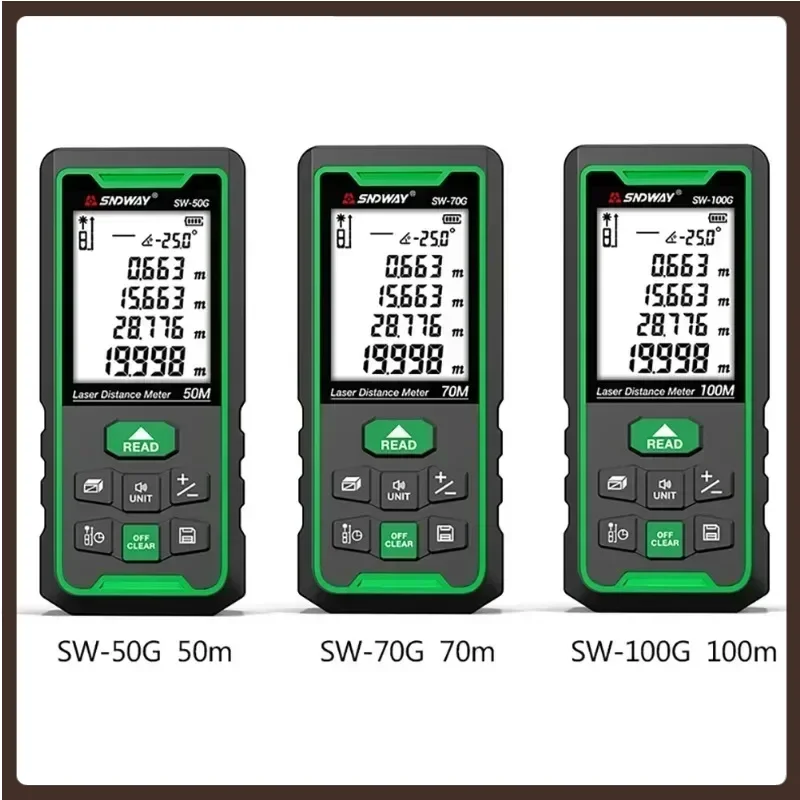

NEW HOT SW-50G/70G/ 100G Laser Distance Meter Digital Range Finder 100m 70m 50m Rangefinder Trena Lazer Green Light Measurement