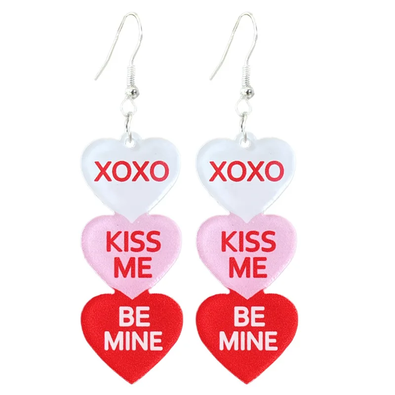 5 pair/set - Conversation Heart Earrings Set for Women Tri-Tone Conversation Words 2025 Valentine Dangle Handmade Earrings