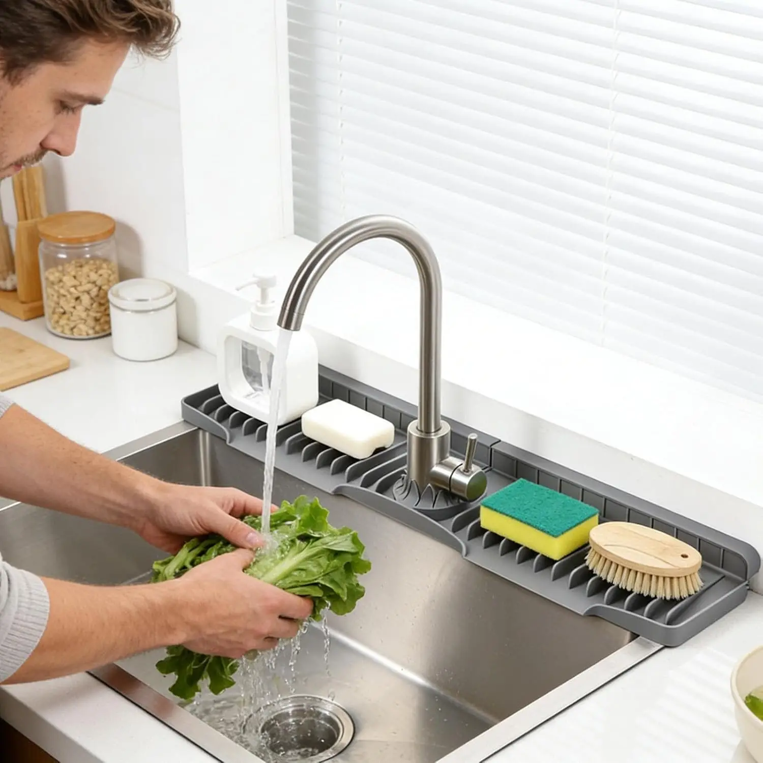 Silicone Faucet Water Drying Mat Household Kitchen Sink Bathroom Counter Splash Proof Pad Water Absorbent Drainage Tray For Tap